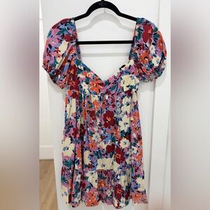 Vici Multicolor Floral Dress with Puff Sleeves